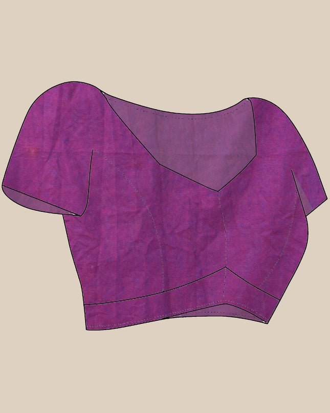 Embroidery Garden Bloom Design Saree with Blouse Piece - Purple