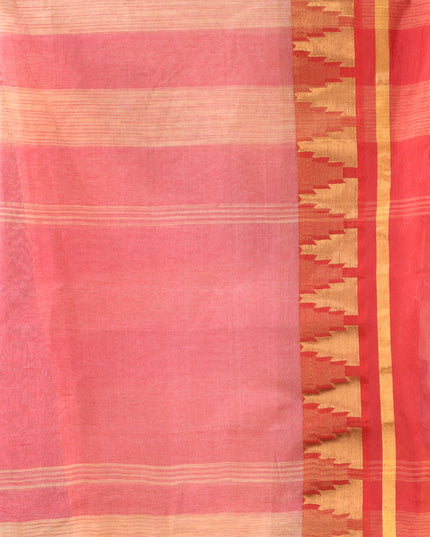 Pure Cotton Handloom Zari Temple Design Tant Saree - Off White Red
