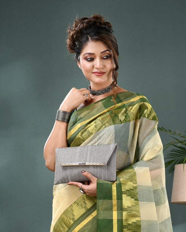 Pure Cotton Handloom Zari Temple Design Tant Saree - Off White