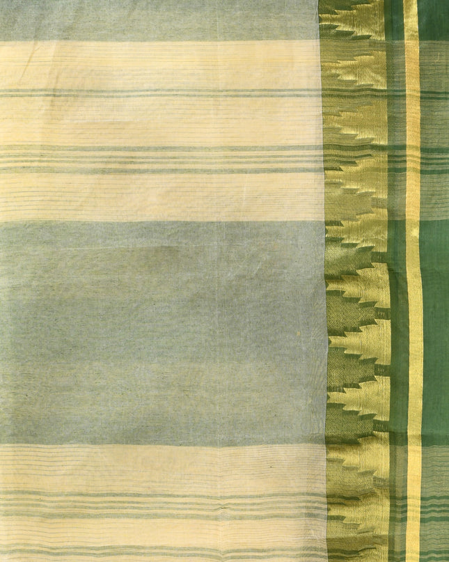Pure Cotton Handloom Zari Temple Design Tant Saree - Off White