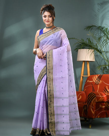 Pure Cotton Handloom Kolkabuti Leela Design Tant Saree - Purple