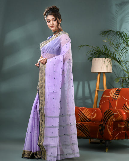Pure Cotton Handloom Kolkabuti Leela Design Tant Saree - Purple