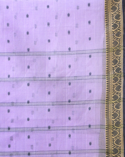 Pure Cotton Handloom Kolkabuti Leela Design Tant Saree - Purple