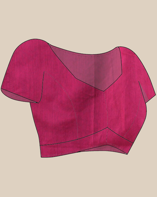 Pure Silk Kanjivaram Handloom Cotton Rajoshree Designer Saree With Blouse Piece - Dark Blue Pink