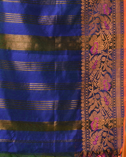 Pure Silk Kanjivaram Handloom Cotton Mine Rajoshree Designer Saree With Blouse Piece - Green Blue