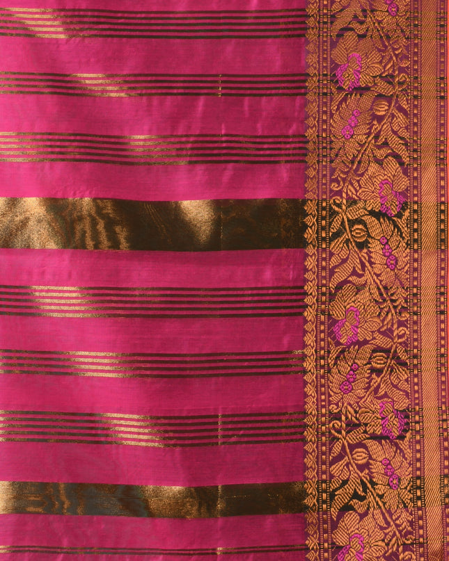 Pure Silk Kanjivaram Handloom Cotton Mine Rajoshree Designer Saree With Blouse Piece - Green Pink