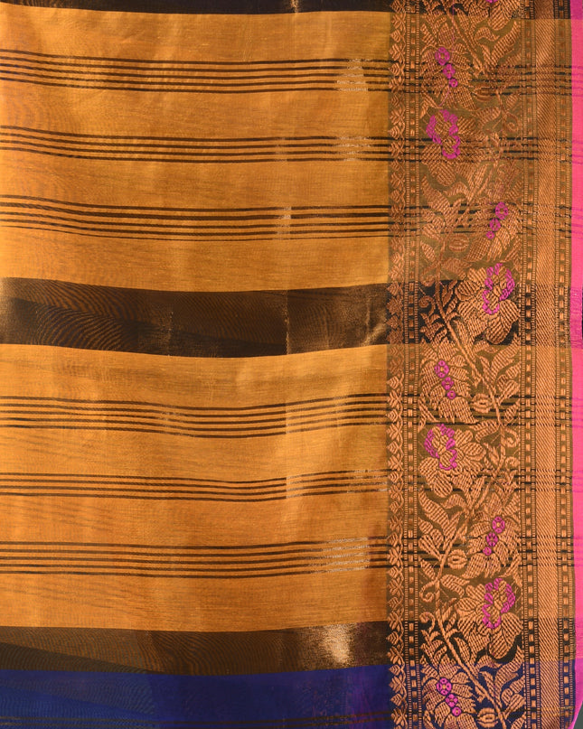 Pure Silk Kanjivaram Handloom Cotton Mine Rajoshree Designer Saree With Blouse Piece - Blue Yellow