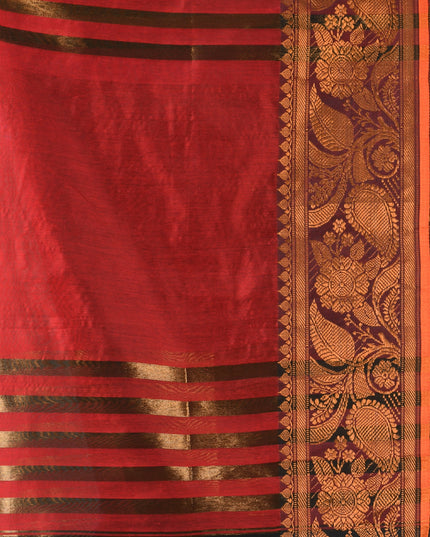Pure Silk Kanjivaram Handloom Cotton Rajoshree Designer Saree With Blouse Piece - Black Red