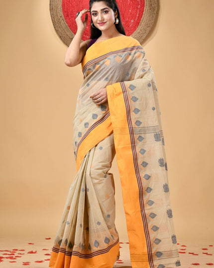 DESH BIDESH Women Woven Design Pure Cotton Handloom Taant Saree for Festive Occasions