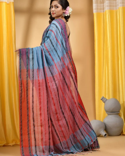 Elegant Blue & Red Woven Design Pure Cotton Saree for Women