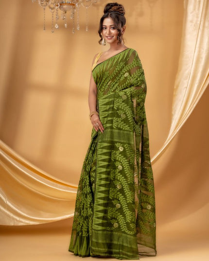 Exquisite Woven Design Pure Cotton Handloom Jamdani Saree for Women