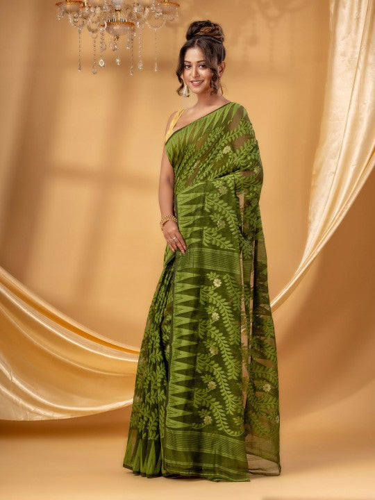 Exquisite Woven Design Pure Cotton Handloom Jamdani Saree for Women