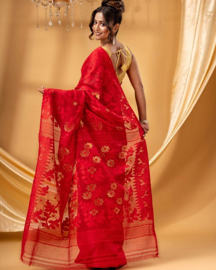 DESH BIDESH Floral Pure Cotton Jamdani Saree