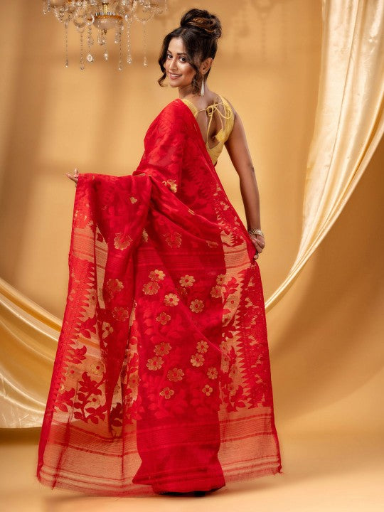 DESH BIDESH Floral Pure Cotton Jamdani Saree