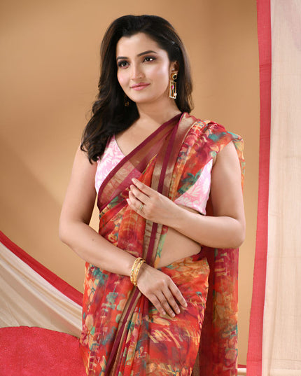 DESH BIDESH Floral Printed Zari Saree