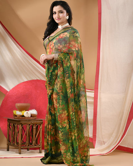 DESH BIDESH Noor E Zari Floral Printed Zari Bandhani Saree