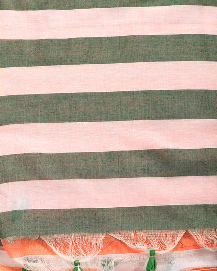 Women’s Tri-Color Tant Cotton Saree Stripe Design with Blouse Piece – Independence Day Edition