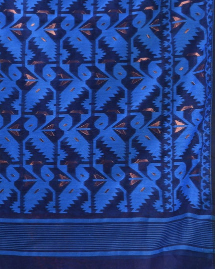 Elegant Blue Jamdani Saree with Woven Ethnic Motifs and Zari Work