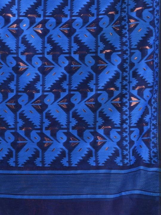 Elegant Blue Jamdani Saree with Woven Ethnic Motifs and Zari Work
