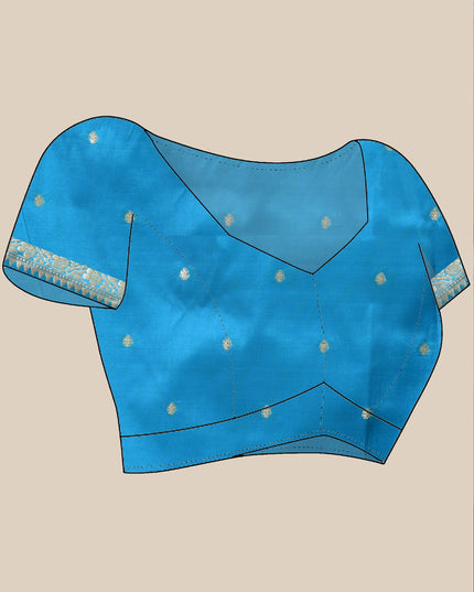 Bridal sea blue silk saree with intricate silver zari butti work.
