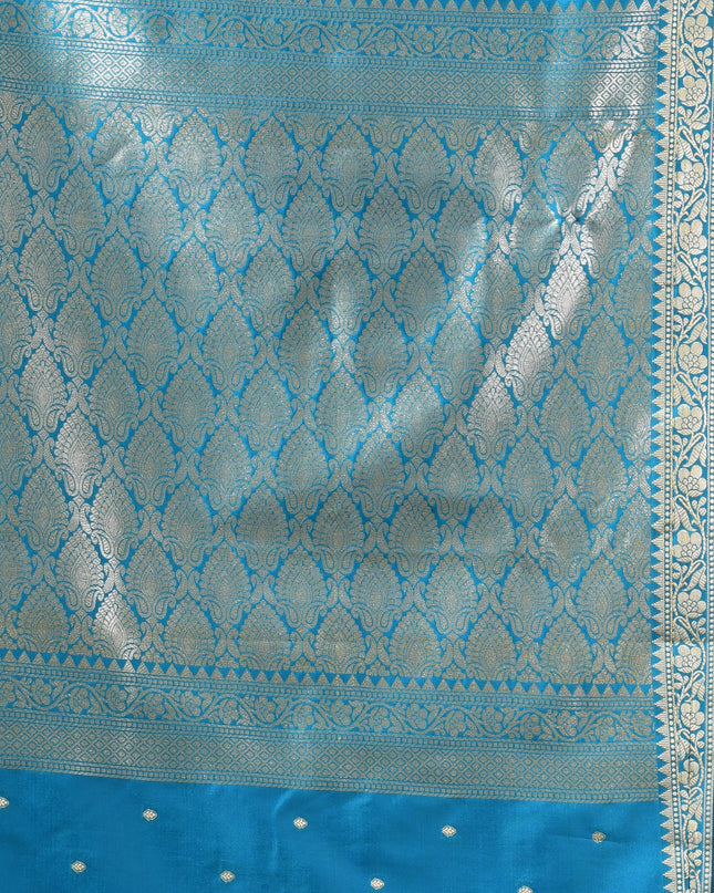 Authentic Kanchipuram design on a sea blue modern silk saree.