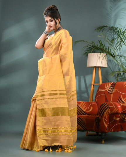 Raat Ki Roshni Golden Tissue Silk Saree with Blouse Piece – Party & Wedding Wear