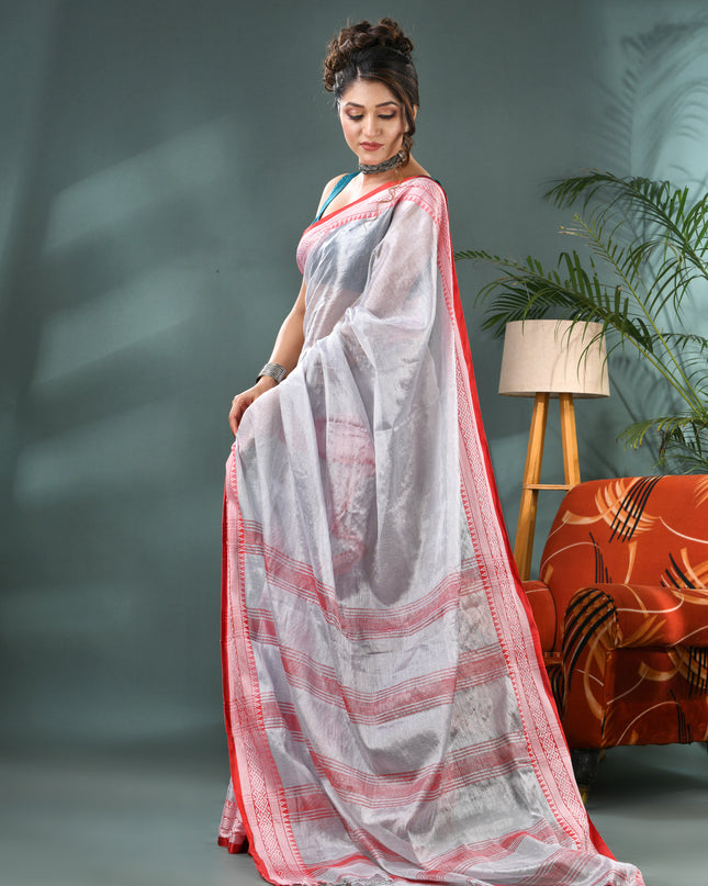 Women's Party Wear Suvarna Rekha Design Tissue Silk Saree with Blouse Piece