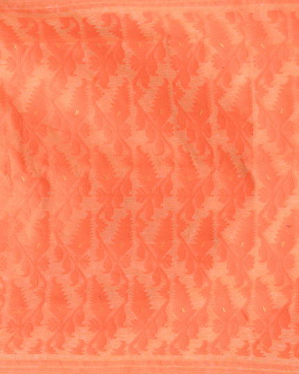 Women's Tri Color Pure Cotton Handloom Jamdani Saree (Orange White Green)