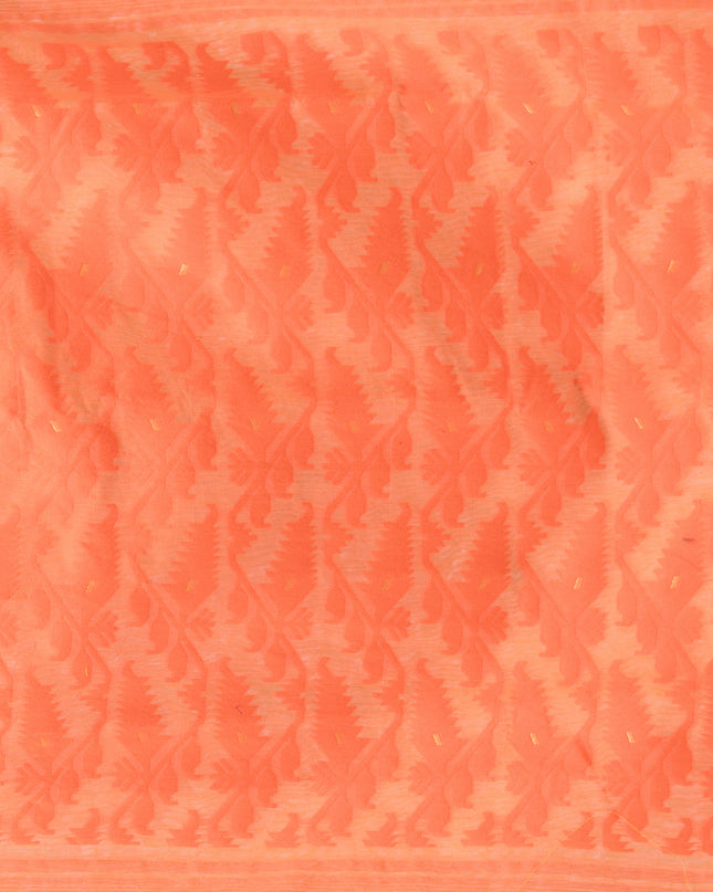 Women's Tri Color Pure Cotton Handloom Jamdani Saree (Orange White Green)