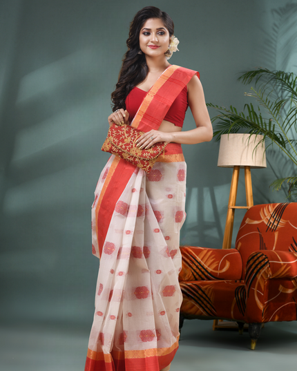 Women’s Pure Cotton Tant Handloom Saree – Fuleswari Design
