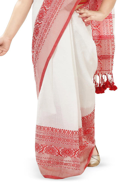 DESH BIDESH Girls Woven Design Pure Cotton Saree