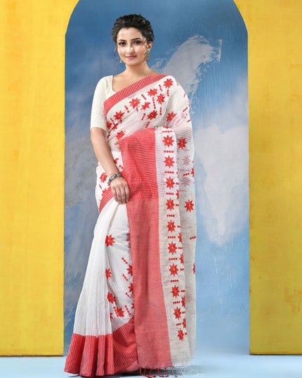 DESH BIDESH Women Floral Embroidered Pure Cotton Khadi Saree