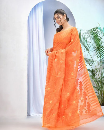 DESH BIDESH Woven Design Zari Pure Cotton Jamdani Saree