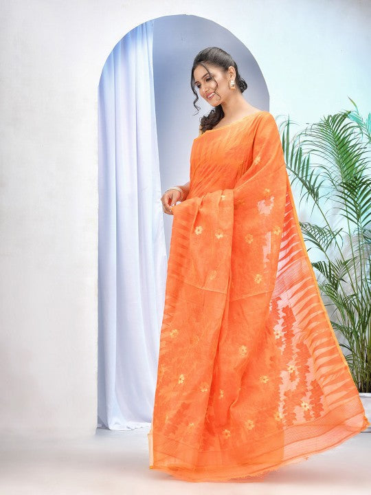 DESH BIDESH Woven Design Zari Pure Cotton Jamdani Saree