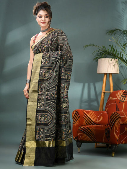 DESH BIDESH Warli Printed Bandhani Saree With Blouse Piece