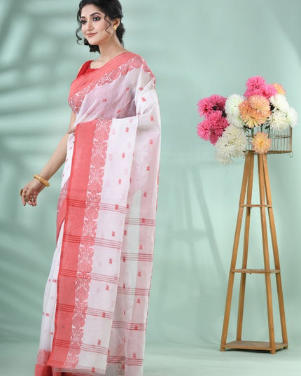DESH BIDESH Elegant Woven Design Taant Saree with Unstitched Blouse Piece