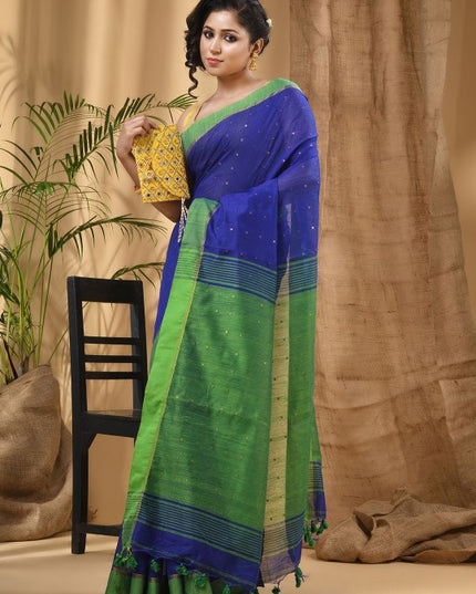 DESH BIDESH Ethnic Motifs Woven Design Sequinned Taant Saree