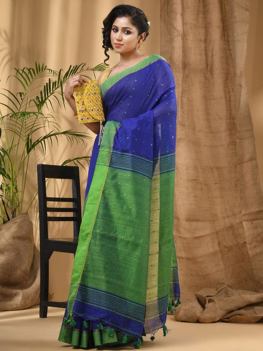 DESH BIDESH Ethnic Motifs Woven Design Sequinned Taant Saree