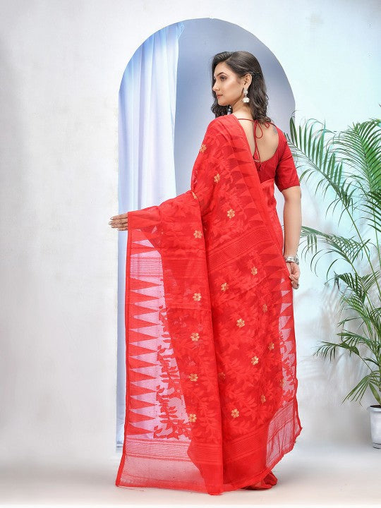DESH BIDESH Ethnic Motifs Woven Design Zari Pure Cotton Jamdani Saree