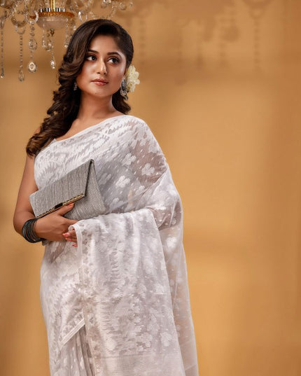 DESH BIDESH Exquisite Woven Design Pure Cotton Jamdani Saree for Women