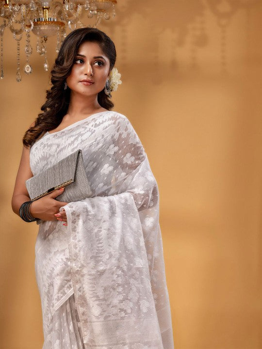 DESH BIDESH Exquisite Woven Design Pure Cotton Jamdani Saree for Women
