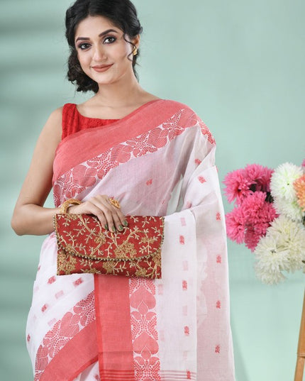 DESH BIDESH Elegant Woven Design Taant Saree with Unstitched Blouse Piece