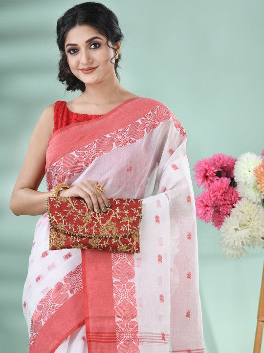 DESH BIDESH Elegant Woven Design Taant Saree with Unstitched Blouse Piece