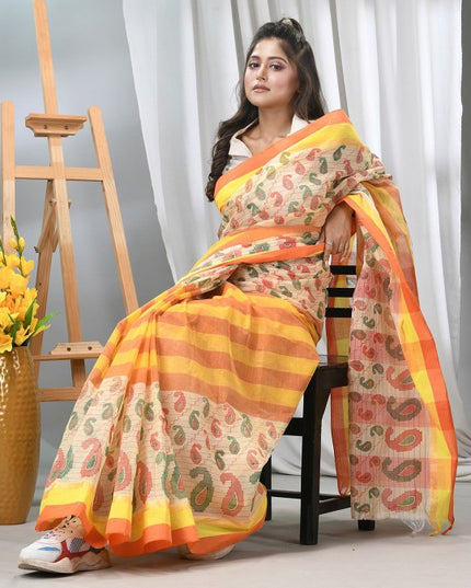 DESH BIDESH Paisley Printed Pure Cotton Taant Saree