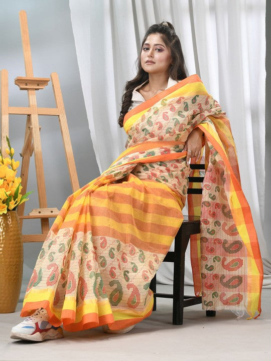 DESH BIDESH Paisley Printed Pure Cotton Taant Saree