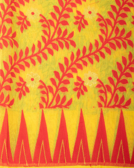 Multicolor Tamarind Leaf Dhakai Jamdani Cotton Saree Without Blouse Piece