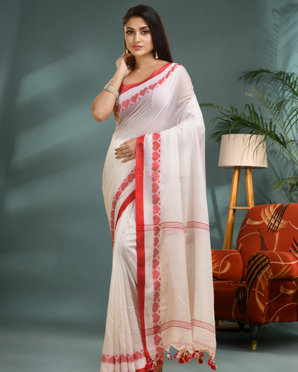 Women’s Traditional Bengali Tant Handloom Cotton Saree – Loveria Design