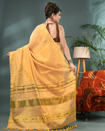 Raat Ki Roshni Golden Tissue Silk Saree with Blouse Piece – Party & Wedding Wear