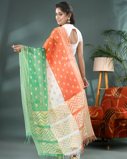 Women’s & Girl’s Tri-Color Art Silk Net Dupatta with Gold Zari Lace – Independence Day Special