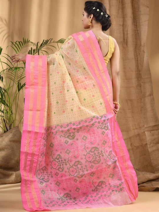 DESH BIDESH Woven Design Zari Pure Cotton Jamdani Saree